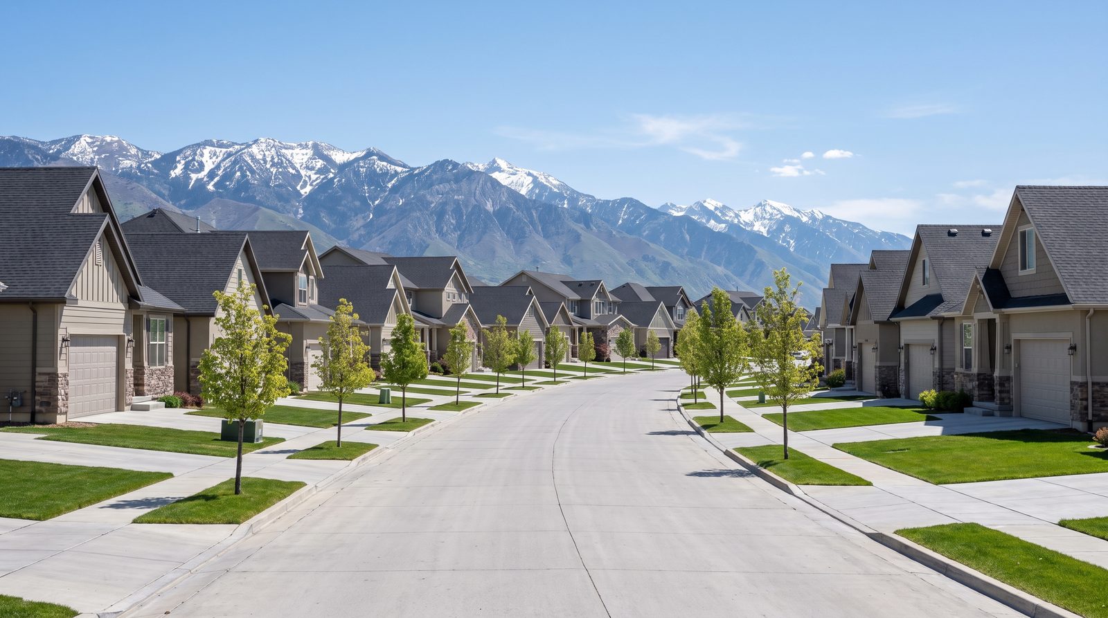 Uniform concrete driveways along a planned HOA street in Draper, Utah